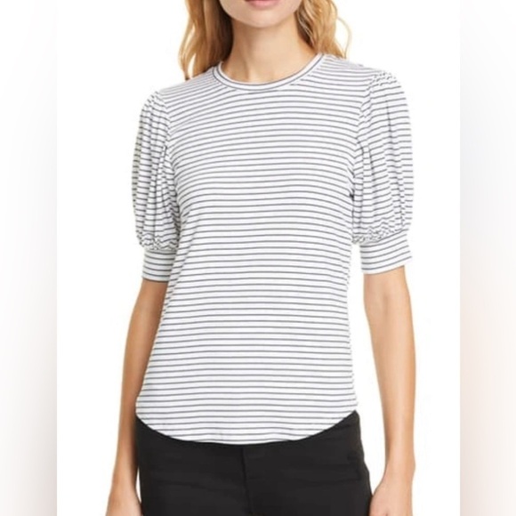 NWOT $120 FRAME | Balloon Sleeve Tee in Blanc Multi (S) - Picture 1 of 9